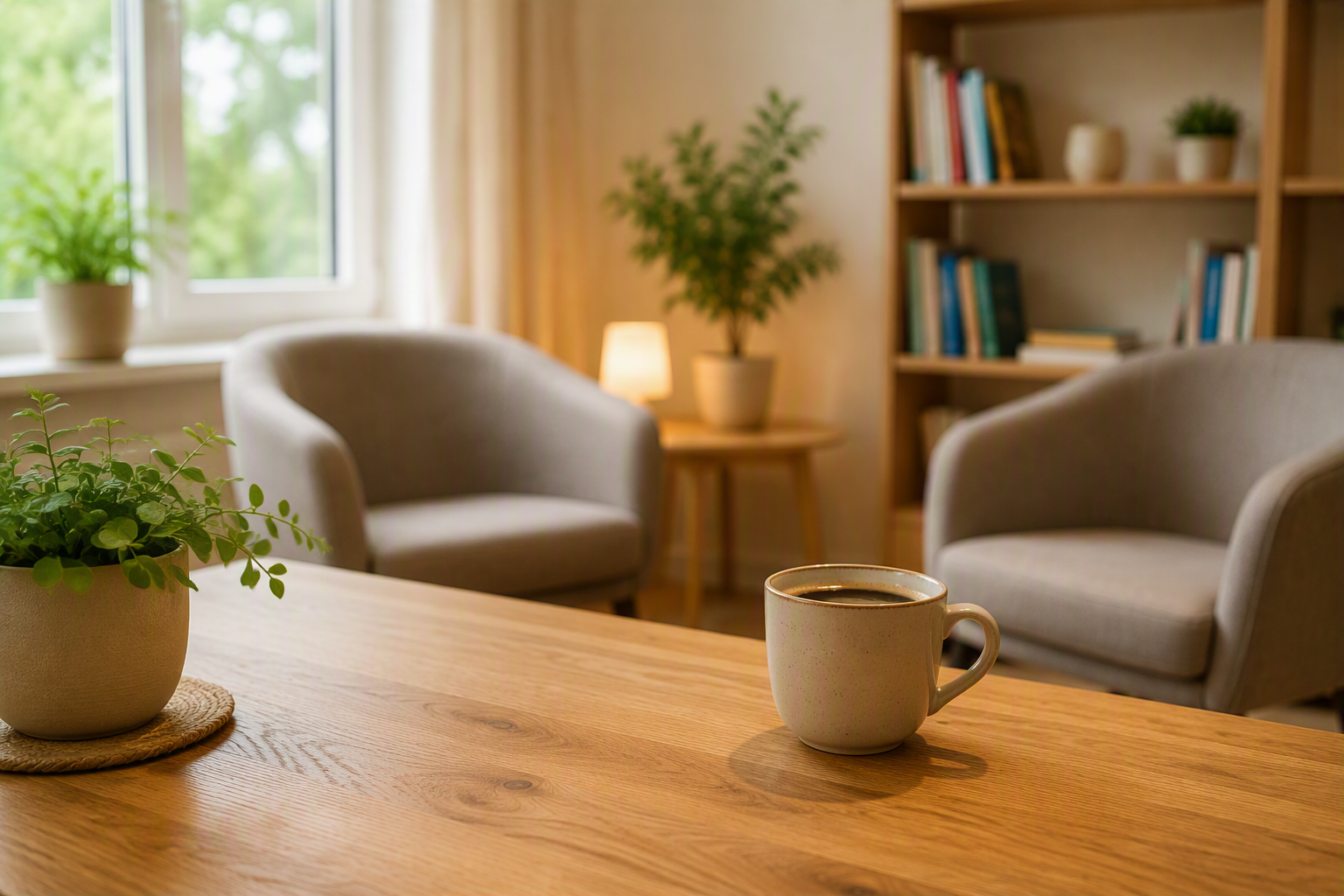Zwei gemütliche Sessel und eine Tasse Kaffee