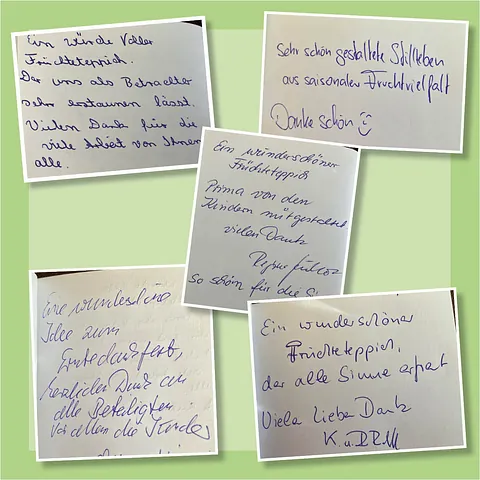 Reaktionen im Gästebuch des Früchteteppichs
